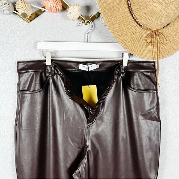 NWT M.M Lafleur The Archie Pant Vegan Leather Cropped Bootcut Brown Size 18 - Picture 4 of 9
